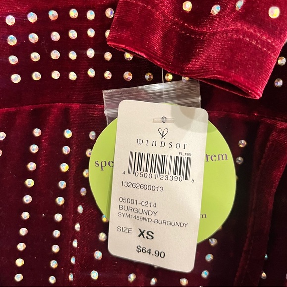 WINDSOR *NWT* Alexa Velvet Wrap Dress Burgundy Sparkly Longsleeve Mini Dress XS - Picture 6 of 8